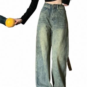 Vintage Baggy Straight Denim Pantalon pour femmes 2023 American Fi Taille haute Jeans Streetwear Automne Tout-Match Pantalons décontractés 69rg #