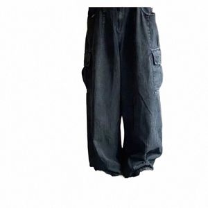 Vintage Baggy Jeans à jambes larges pour hommes BF Slouchy Work Cargo Big Pocket Straight Daddy Pants B9cp #