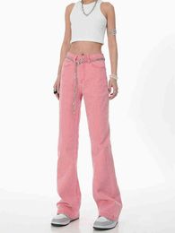 Vintage baggy mulheres verão jeans 90s streetwear hip hop estilo americano tubos largos flare calças de cintura alta rosa calças jeans novo l220726