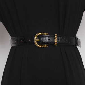 Ceinture en cuir de vache pour femmes, Vintage, motif bambou, boucle ardillon en métal, Ceinture de luxe en cuir véritable, décontractée, Jean, 2024