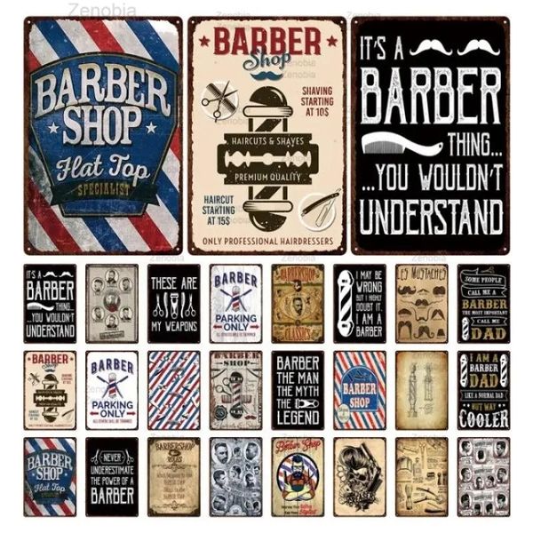 Letreros de metal de barbería de barbería Vintage Barber Barber Poster Bar Pub Plaque Retro Plaque Plaque Plaque Pinturas de hierro de barba Placas de arte de 30x20cm W01