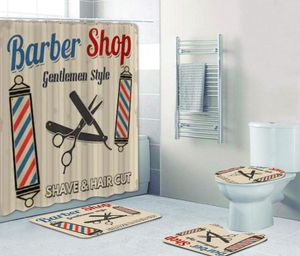 Vintage kapperswinkel douchegordijn set voor badkamer kapperswinkel decor toilet badbad accessoires bad gordijnen matten tapijten tapijten f3008338