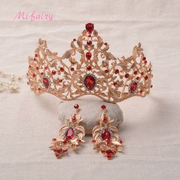 Set di diademi da sposa barocco vintage Cristalli rossi dorati Copricapo da principessa Splendidi set di diademi e corone da sposa con diamanti bianchi 15 * 10 H18