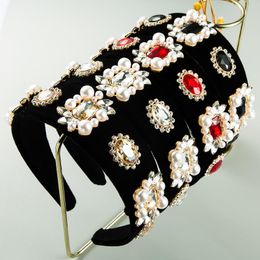 Vintage Baroque coloré cristal bandeau pour femme élégant simulé perle noir velours bandeau femme fête cheveux accessoires Clips Barr