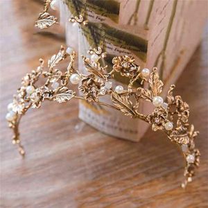 Vintage baroque or perle feuille mariée diadème cristal couronne bandeau casque vigne mariage cheveux accessoires mariée bandeau 210701193w
