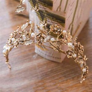 Vintage barocco oro perla foglia tiara nuziale corona di cristallo fascia per capelli copricapo vite accessori per capelli da sposa fascia per capelli 210701243d