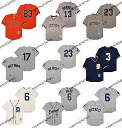 Baseball vintage Detroit Throwback Baseball 13 Parrish 6 Kaline Jersey 2024 Nouveau