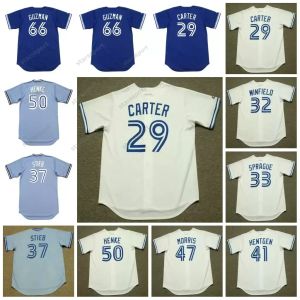 Jersey de baseball vintage 29 Joe Carter 1993 32 Dave Winfield 1992 Sprague Stieb 41 Pat Hentgen 47 Jack Morris 50 Tom Henke 1987