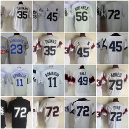 Maillot de baseball vintage 72 Carlton Fisk 79 Jose Abreu 11 Luis Aparicio 1959 1976 23 Robin Ventura 35 Frank Thomas 49 Chris Sale 56 Mark Buehrle 45 # Chemises