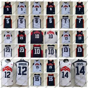 Vintage Basketball 2012 Team USA Jersey Kevin 5 Durant LeBron 6 James 12 Harden Russell 7 Westbrook Chris 13 Paul Deron 8 Williams Anthony 23 Davis Taille S-2XL