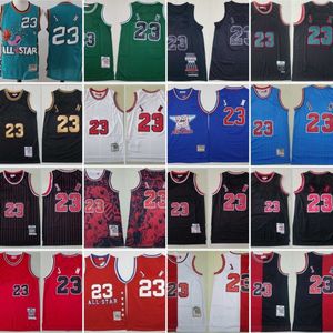 Vintage basketbal 23 Michael Jerseys MJ Mike Sport Shirts Split Half Topkwaliteit Retro All Star Gestikt Rood Wit Zwart Team 1997 1998 1996 1993