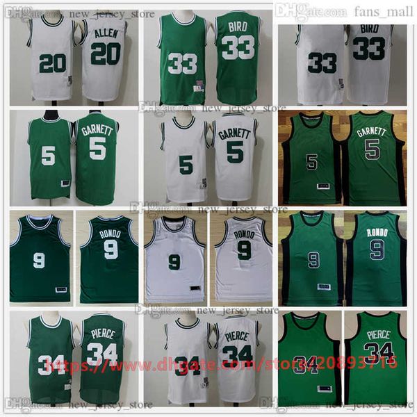 Maillots de basket-ball vintage cousus 33 maillot Larry Bird 34 maillots Paul Pierce Ray Allen Kevin Garnett Rajon Rondo blanc vert noir chemises de sport respirantes rétro