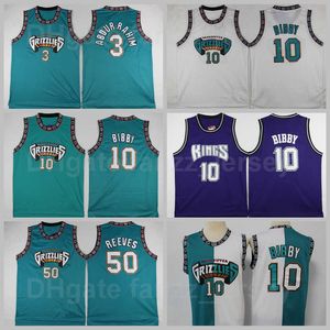 Vintage Basketbal Michael Mike Bibby Jersey 10 Retro SharEEf Abdur Rahim 3 Bryant Reeves 50 Oude Vancouver Green Turquoise Pro Zwart Purple White
