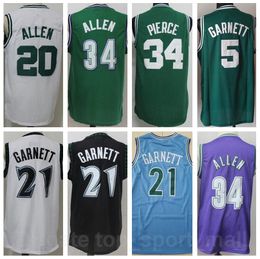 Vintage Basketball Ray Allen Jersey Retror 20 Kevin Garnett 5 21 Paul Pierce 34 Jesus Shuttlesworth Cousu Couleur Vert Blanc Noir Bleu