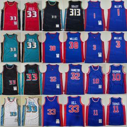 Maillots de basket-ball vintage rétro Ben Wallace 30 Grant Hill 33 Isiah Thomas 11 Dennis Rodman 10 Chauncey Billups 1 Richard Hamilton 32 Throwback High cousu