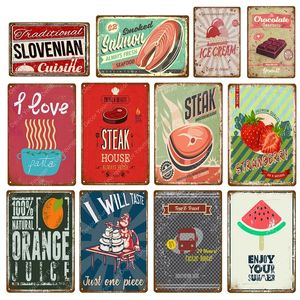 Vintage BBQ Carne arte pintura Steak House Decor Pasta Metal Signs Fast Food Poster Pub Bar Kitchen Home Wall decoración personalizada cartel de chapa Tamaño 30X20CM w02