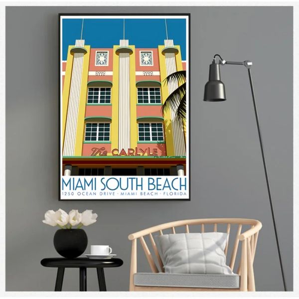 Vintage Beach Graffiti Mur Art Florida Miami Beach USA Affiches et imprimés de voyage de salon Cadeaux de décoration de chambre à coucher