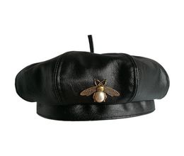 Brand d'abeille vintage mode noir pu cuir chapeau femme cape femelle dames beanie béret filles printemps et automne7544828