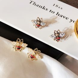Vintage Bee Stud Earring Dames Parel Rhinestone Insect Bee Earring Gold Bronze Fashon Sieraden voor Gift Party