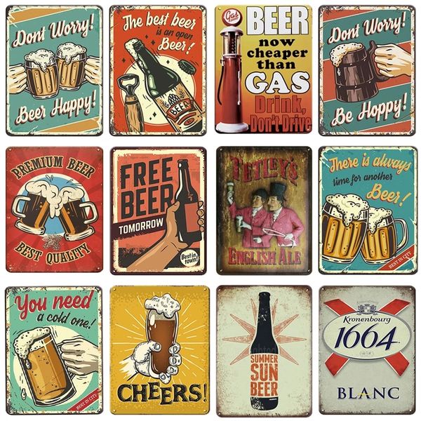 Placa de letrero de estaño de metal de cerveza vintage Saludos Cerveza Placas de metal retro Decoración de pared Carteles para bar Hombre Cueva Cocina Placa de decoración de pared del hogar 30X20 cm W03