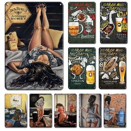 Vintage bière affiche étain signe décoratif métal peinture rétro Tiki Bar signes Shabby Chic Sexy fille autocollant maison Bar pub mur décor Woo