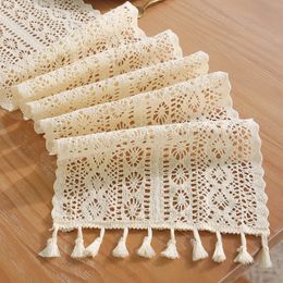 Vintage beige runner coureur de Noël crochet en dentelle en dentelle de coton tissu avec gland pour décoration de table basse décoration de mariage 240430