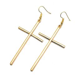 Vintage Big Cross Long Earring For Women Simple Cross Dangle Earrings sieraden Girl Party Bruiloft Verjaardag Bijoux cadeau