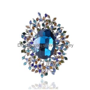 Vintage grande fleur de cristal broche broches femmes luxe strass or grandes broches Cors accessoires de mariage livraison directe Dhi8X