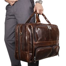 Vintage grote grote koffie zwart lederen kantoor 15.6 17 laptop mannen aktentas Messenger bags portfolio M7289