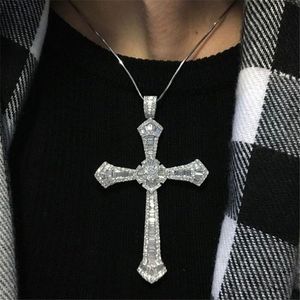 Vintage grand mâle croix pendentif collier 925 en argent Sterling 5A zircon Cz fête mariage croix pendentif pour hommes bijoux de luxe248n