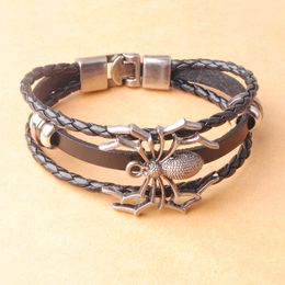 Vintage Große Spinne Armbänder Männer Multilayer Leder Armband männer Geschenk Schmuck Rindsleder Armband BC007