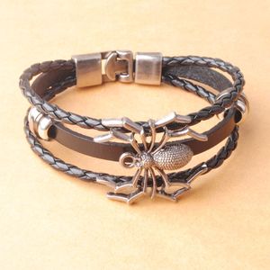 Bracelets Vintage grande araignée pour hommes, multicouches en cuir, bijoux cadeaux pour hommes, Bracelet en peau de vache BC007