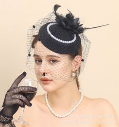 Vintage Birdcage Net Bruids Hoeden met Feather Pearl Women Fascinator Face Veils Wedding Bruiloftaccessoires