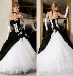 Vintage zwart -witte baljurken Trouwjurken Backless Corset Victoriaanse Gothic Plus Size Weddings Bruidsjurken Dress 7739161