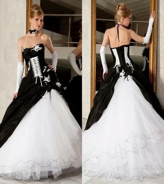 Robes de bal vintage Robes de mariée en noir et blanc 2019 Backless Corset Victorian Gothic Plus Taille de mariage Robes nuptiales C6523793