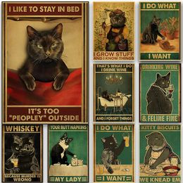 Vintage Black Cat Posters Wall Pictures Funny Cute Animal Canvas Painting Wall Art Picture For Fashion Living Room Dormitorio Decoración Sin marco Wo6