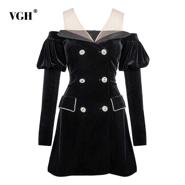 Vintage robe noire pour les femmes Slash cou à manches longues taille haute Mini Sexy moulante robes femme mode vêtements Style 210531