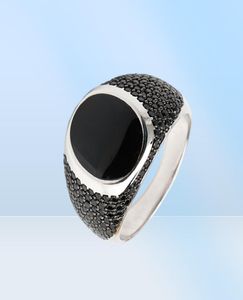 Anneaux époxy noirs vintage pour hommes Black Zircon Stone Unique Silver Jewelry 925 Silver Silver Mens Maslim Male Ring9729731