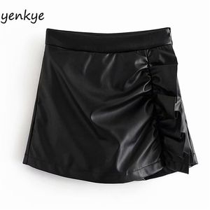 Vintage Noir Faux Cuir Culottes Femmes Côté Fermeture À Glissière Taille Haute Sexy Shorts Mujer Été Mode Courte femme spodenki damskie 210514