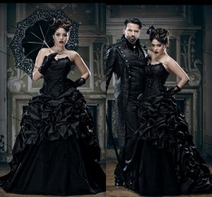 Vintage Black Gothic Trouwjurken Plus Size Sweetheart Lace-Up Corset Lace-up Victoriaanse Vampieren Punk Evil Queens Bridal Toga
