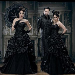Vintage zwarte gotische trouwjurken plus size sweetheart veter corset veter-up Victoriaanse vampieren punk kwaadaardige koninginnen bruidsjurk 285U