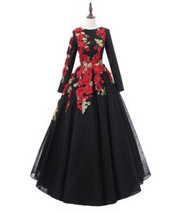 Vintage noir dentelle à manches longues robe de bal robes de bal 2019 appliques fleurs perles encolure dégagée sur mesure robe de soirée6941752296320