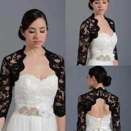 Vintage Black Lace Wedding Bridal Bolero Jacket Cap Wrap Bolero Custom Satin Half Sleeve Front Open Jacket voor Wedding Evening Dres244i
