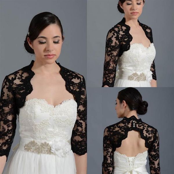 Vintage Black Lace Wedding Bridal Bolero Jacket Cap Wrap Shrug Custom Satin Half Sleeve Front Open Jacket for Wedding Evening Dres213F