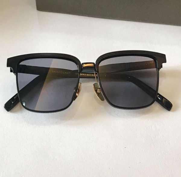 Lunettes de soleil carrées noires vintage, lentilles grises, plaquettes de nez dorées, 2076, lunettes de soleil pour hommes, neuves avec boîte 7938635