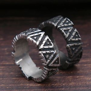 Bague Triangle Viking Vintage noir/acier pour hommes et femmes, style nordique, or blanc 14K, Odin Valknut, amulette, bijoux cadeau