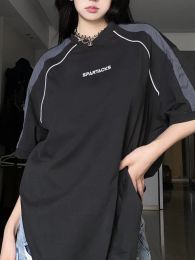 Camisetas negras Vintage para mujer, ropa de calle coreana Cyber Y2k de gran tamaño, camisetas de manga corta, camisetas estilo Hip Hop para mujer, ropa técnica
