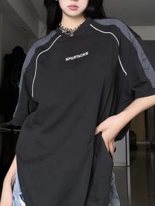 Vintage noir T-shirts femmes surdimensionné Cyber Y2k coréen Streetwear à manches courtes T-shirts Hip Hop Style femme hauts Techwear
