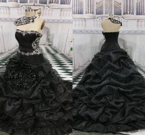 Robes de mariée Vintage noir volants en organza supprimer cristaux décolleté haut perlé plissé sirène robe de mariée robe formelle fête longue