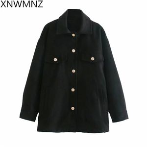 Vintage Blend Overshirt Welt Pockets Oversized Jacket Jas Damesmode Revers Collar Lange Mouw Losse Bovenkleding Chic Tops 210510